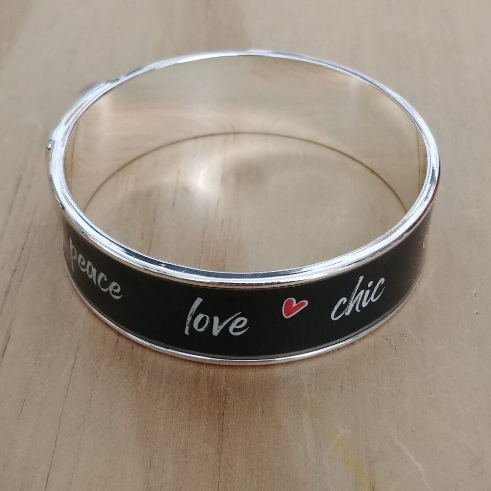 Chico's Silvertone Peace Love Chic Cuff Bracelet STYLE: 570297968